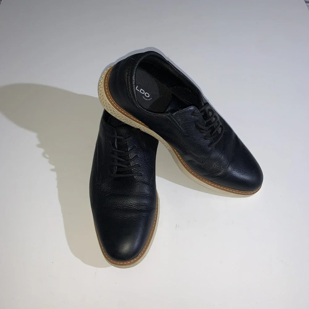Aldo Shoes Mens Size 11 Black Leather Casual Oxford Derby Lace Up Comfort Sole
